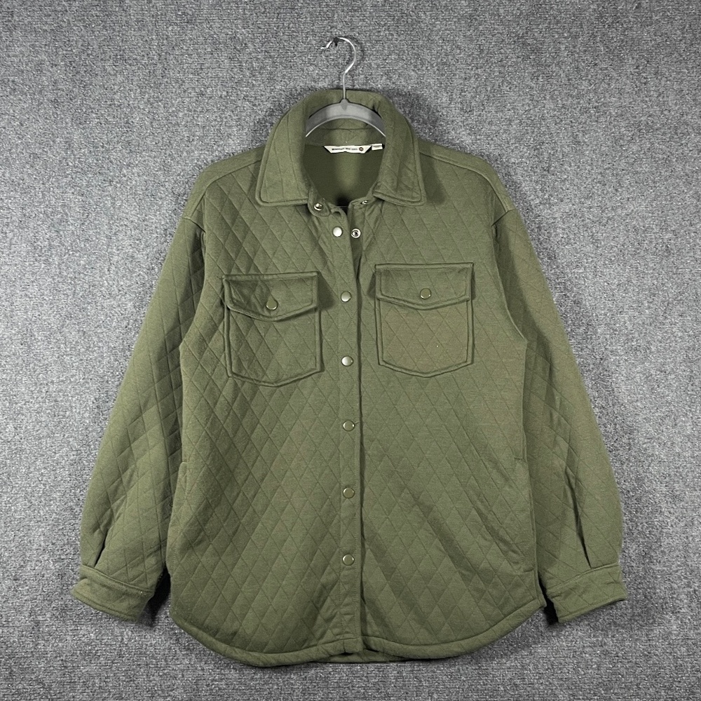 Mountain and Isles Diamond Quilted Shirt Jacket Snap Green Womens Size Medium